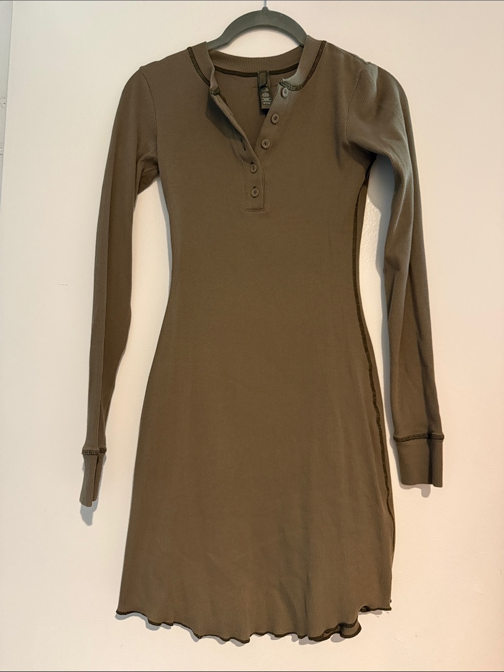 Skims Olive Long-Sleeve Henley Dress